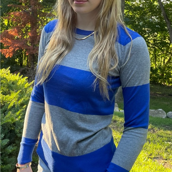 Blue and grey striped French Connection long sleeve. - Picture 1 of 5